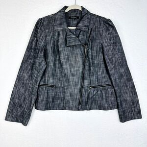 Sandro Moto Jacket Womens Large Grey Cotton Blend Denim Zip Up